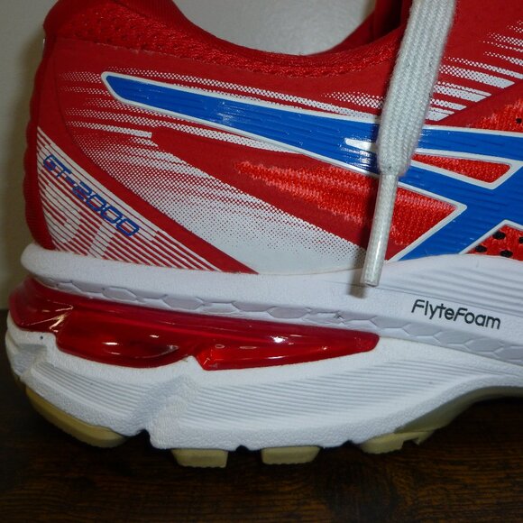 gt 2000 asics red white and blue running shoes